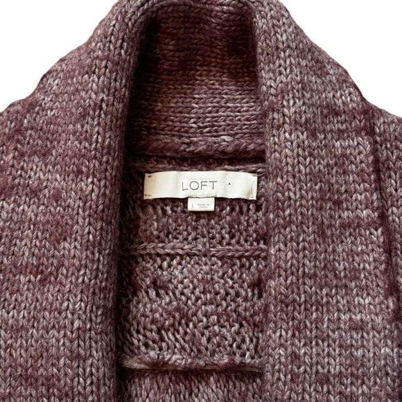 Loft Ann Taylor Alpaca Wool Blend Cardigan Women’s L Open Front Plum - Picture 11 of 12